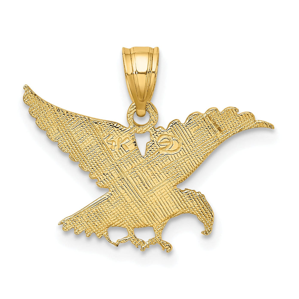 14K Yellow Gold Polished Texture Back Finish Engraved Flat Eagle Charm Pendant