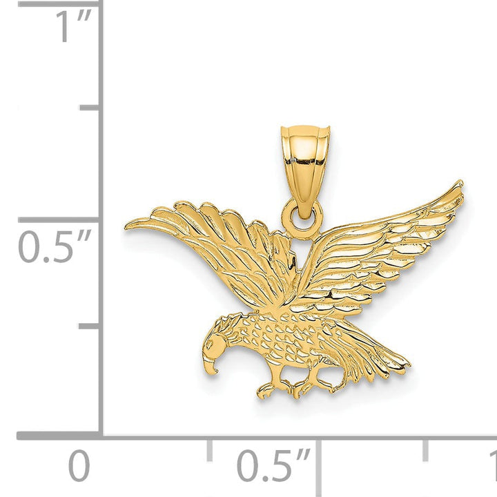 14K Yellow Gold Polished Texture Back Finish Engraved Flat Eagle Charm Pendant