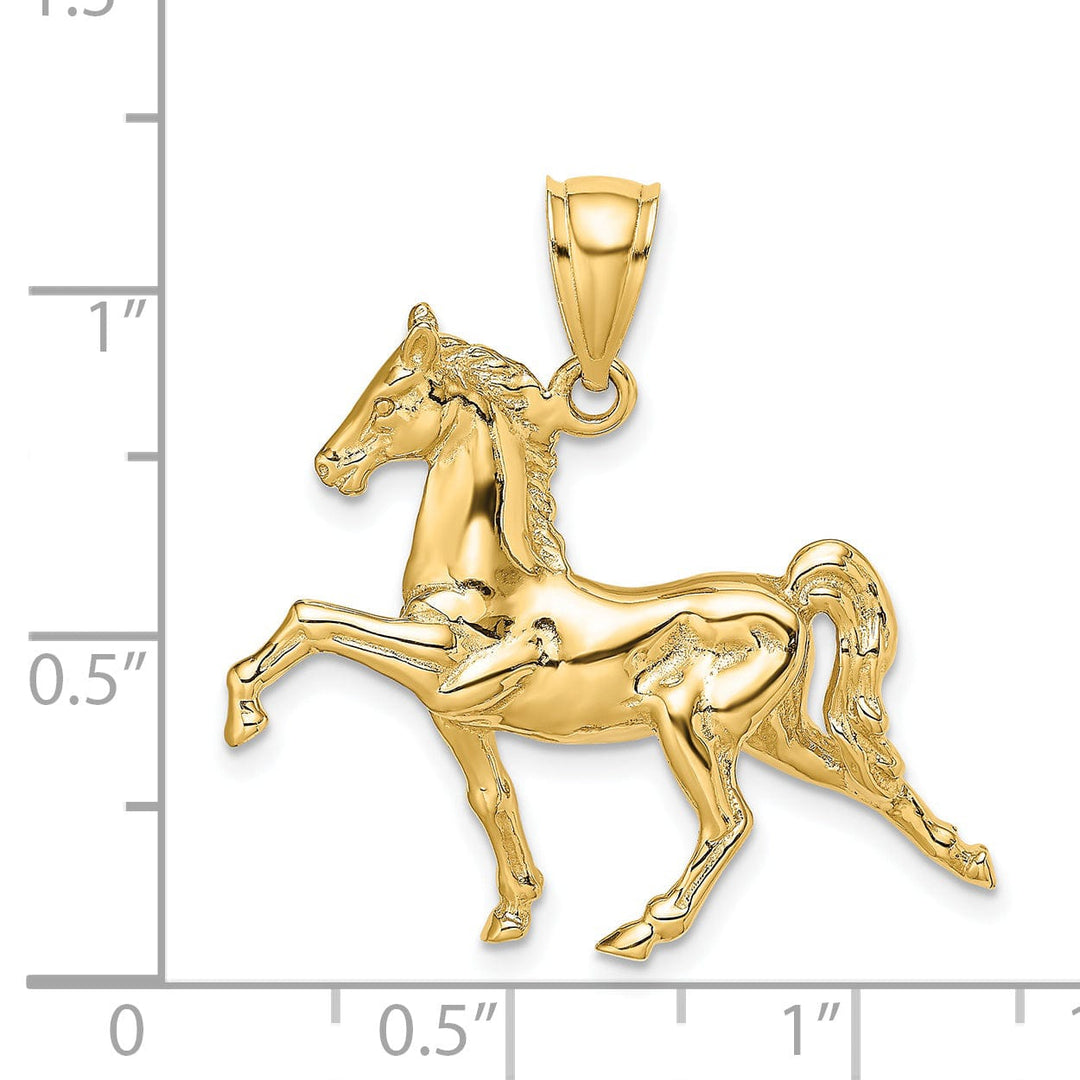 14K Yellow Gold Polished Finish 3-Dimensional Tennessee Walking Horse Charm Pendant