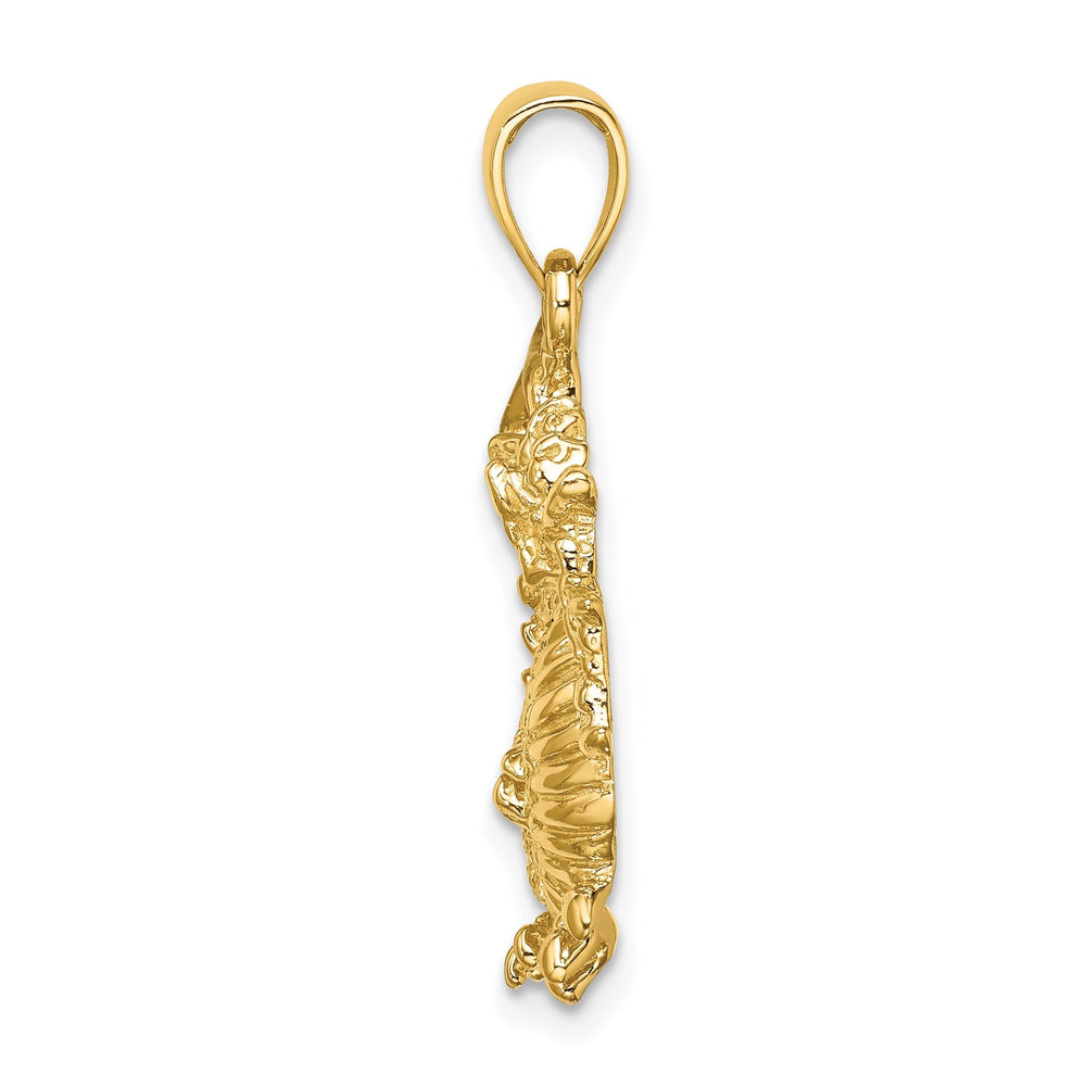 14K Yellow Gold Textured Polished Finish 3-Dimensional Dragon Design Charm Pendant