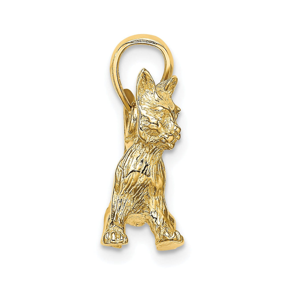 14K Yellow Gold Open Back Textured Polished Finish Cat Standing with Raised Tail Charm Pendant