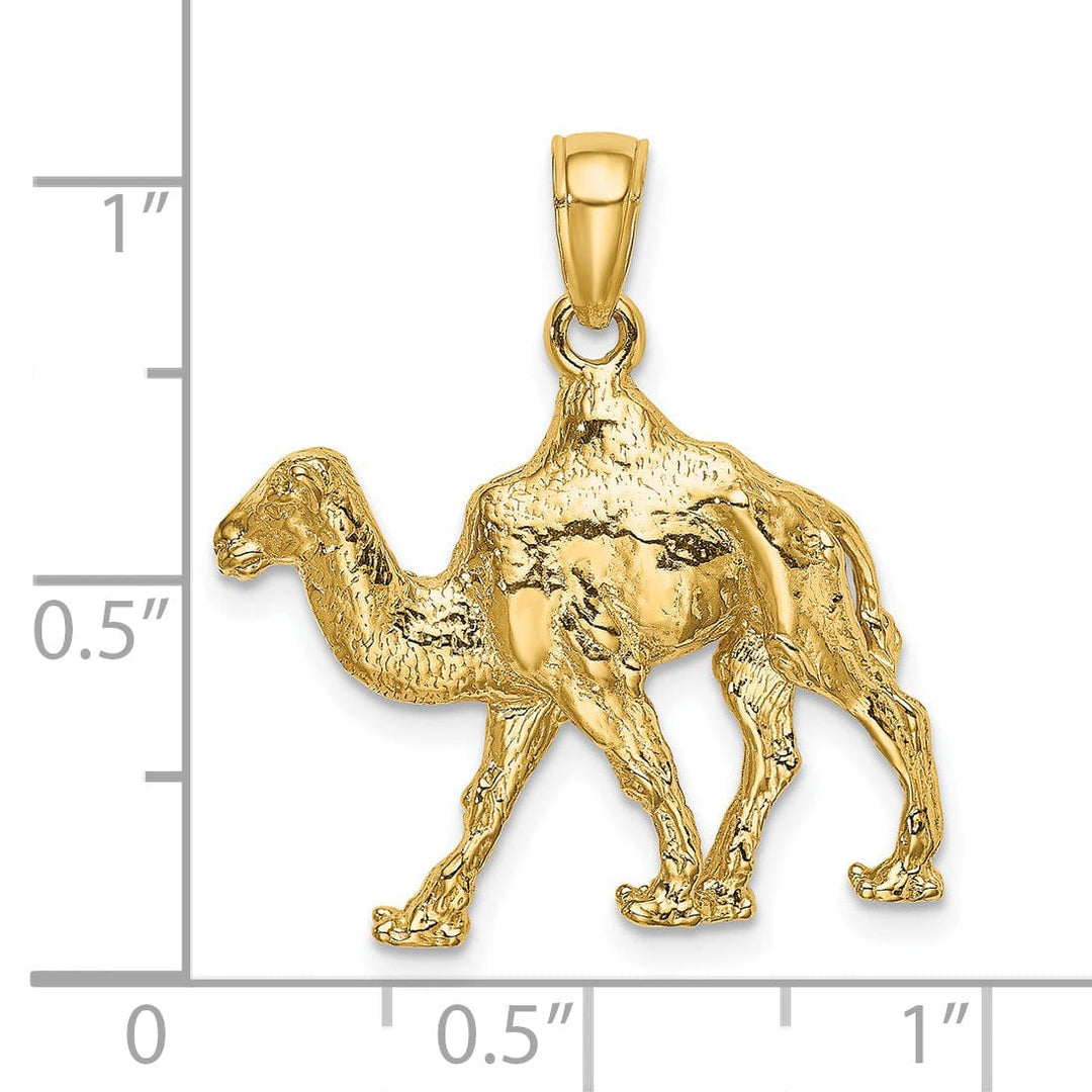 14K Yellow Gold Polished Finish 3-Dimensional Camel Walking Design Charm Pendant