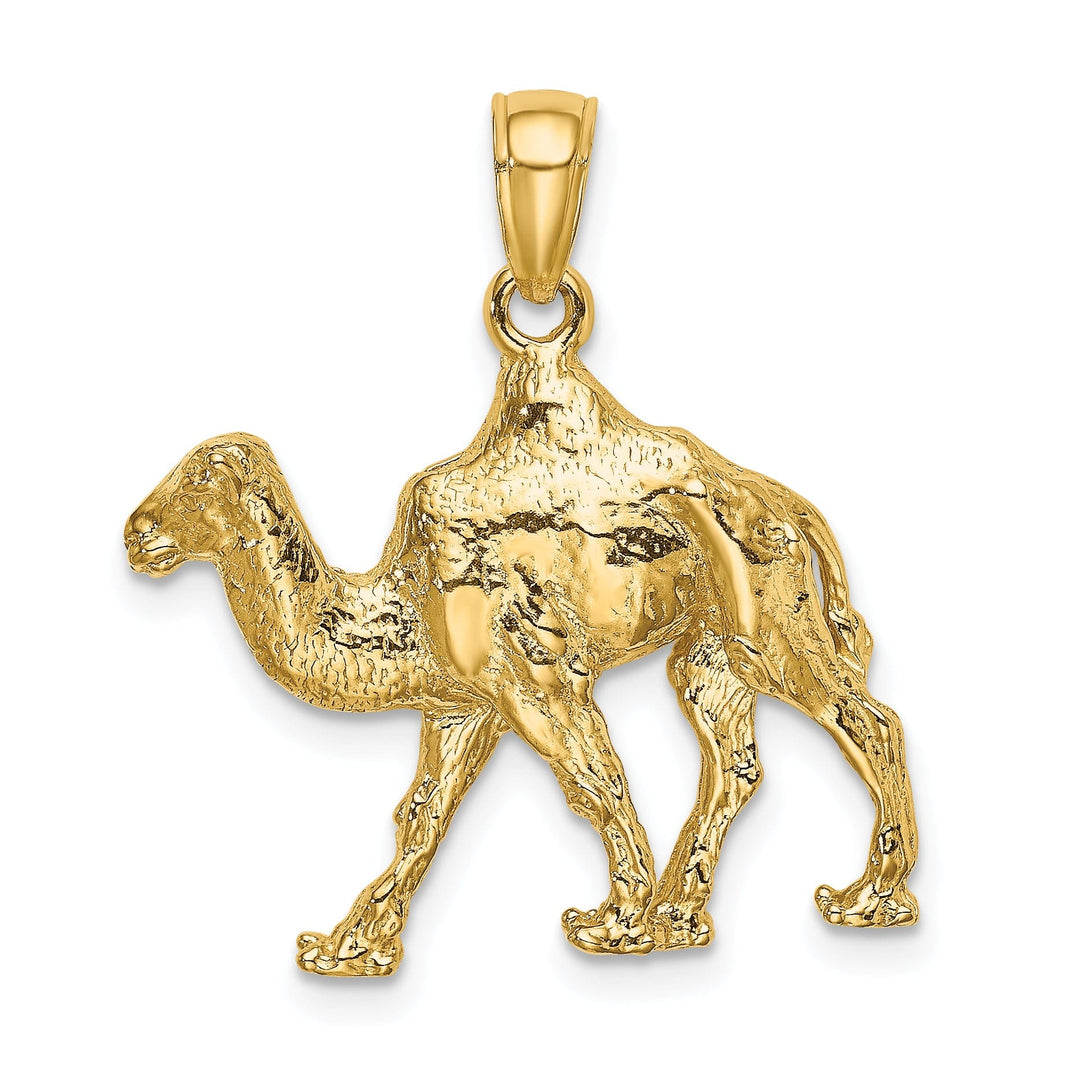 14K Yellow Gold Polished Finish 3-Dimensional Camel Walking Design Charm Pendant