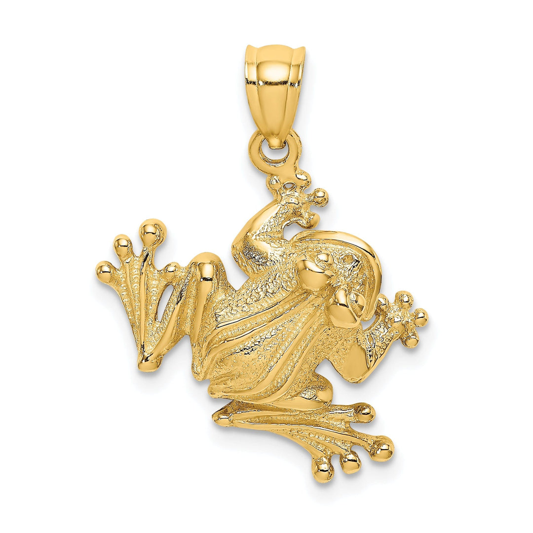 14K Yellow Gold Polished Textured Finish 2-Dimensional Frog Sitting Design Charm Pendant