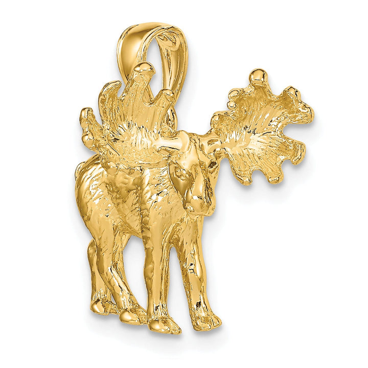 14K Yellow Gold Polished Finish Textured 3-Dimensional Moose Design Charm Pendant