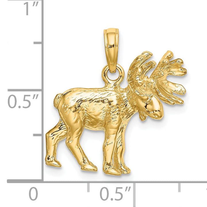 14K Yellow Gold Polished Finish Textured 3-Dimensional Moose Design Charm Pendant