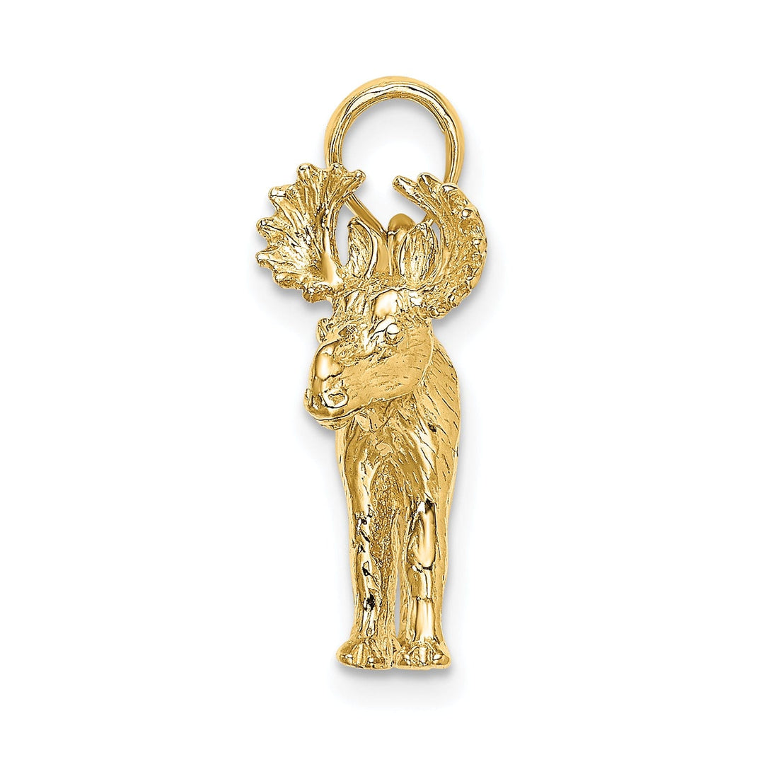 14K Yellow Gold Textured Polished Finish 3-Dimensional Moose Design Charm Pendant