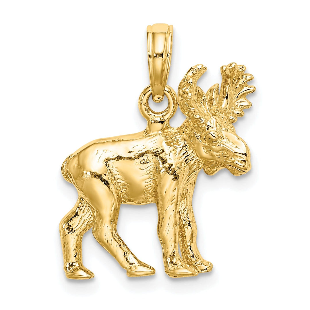 14K Yellow Gold Textured Polished Finish 3-Dimensional Moose Design Charm Pendant