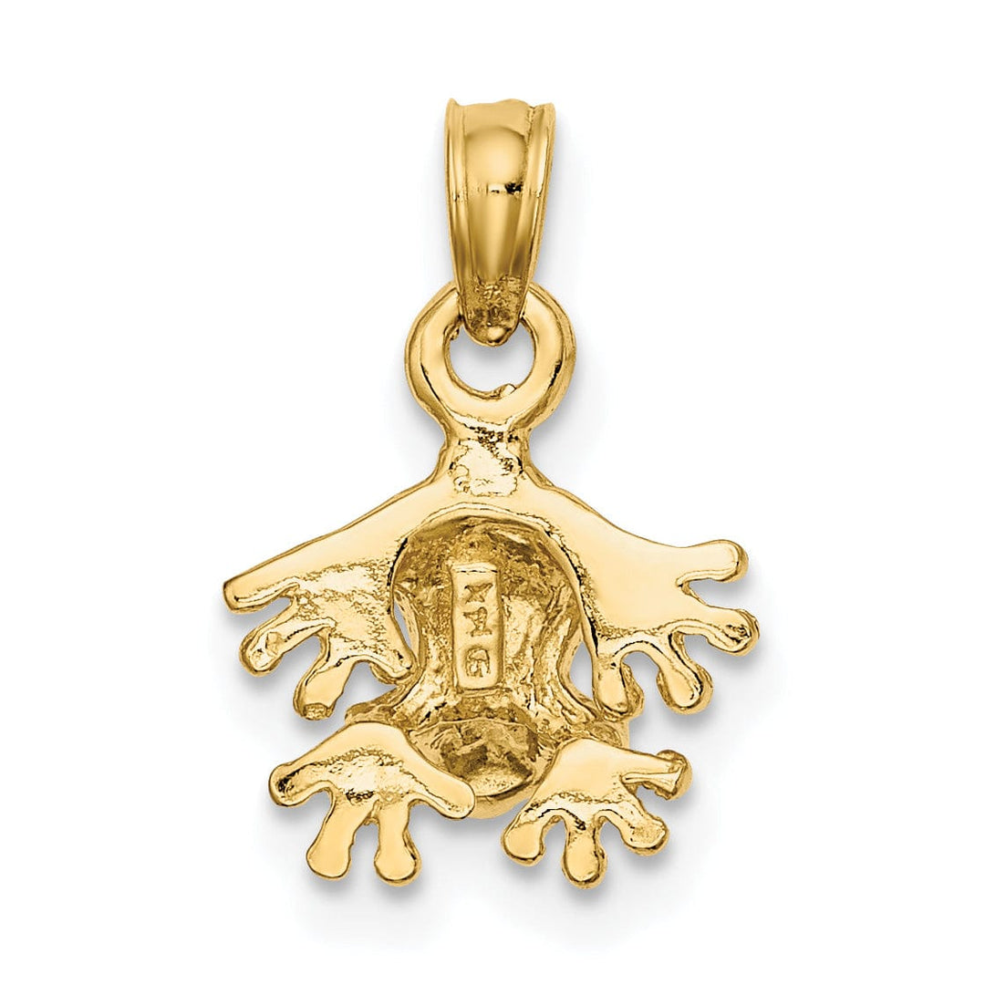 14K Yellow Gold 3-Dimensional Textured Polished Finish Mini Frog Facing Down Design Charm Pendant