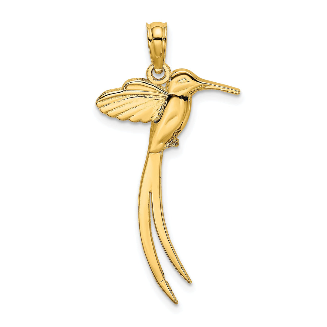 14K Yellow Gold Textured Polished Finish Bird with Long Tail Charm Pendant