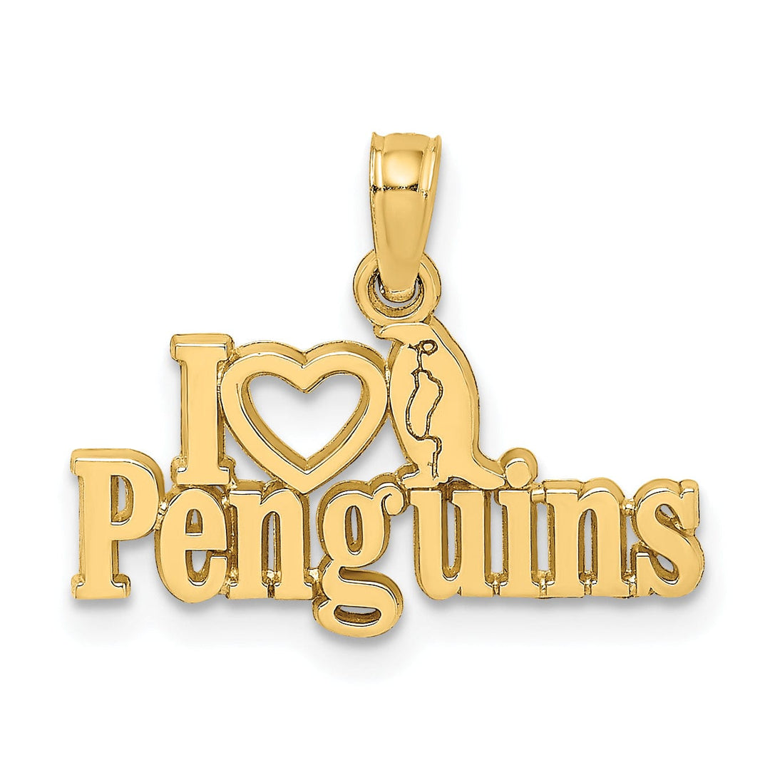 14K Yellow Gold Polished Finish I HEART PENGUINS Talking Penguin Charm Pendant
