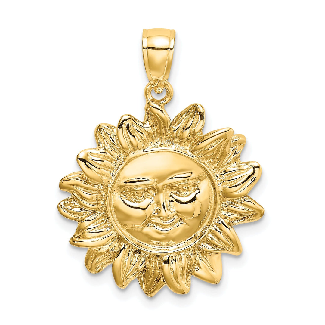 14K Yellow Gold Polished Finish Smiling Sun Face Charm Pendant