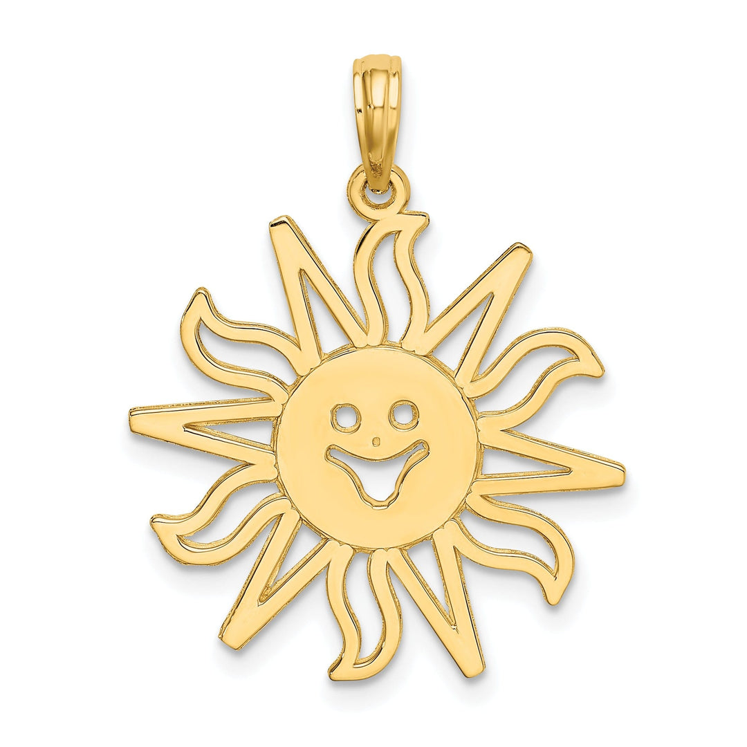 14K Yellow Gold Textured Polished Finish Cut Out Smiling Face Sun Design Charm Pendant