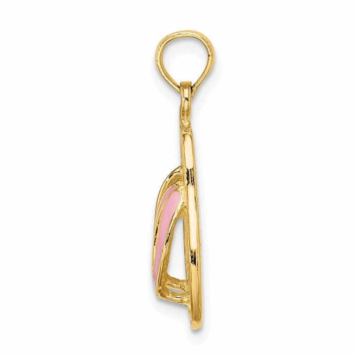 14k Yellow Gold 3-Dimensional Polished Pink Color Enamel Finish Double Flip-Flop Sandal Charm Pendant