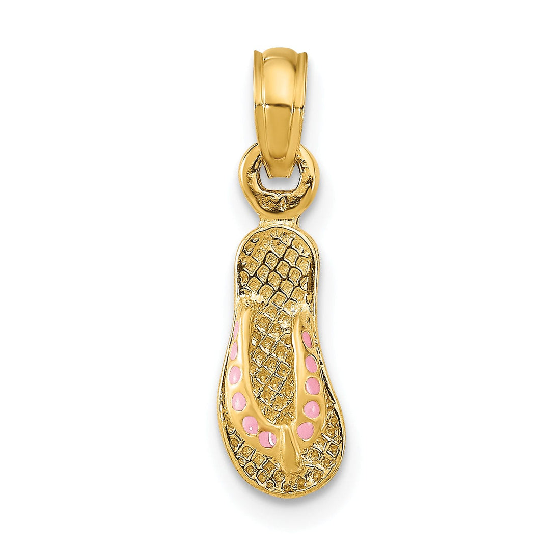 14k Yellow Gold Testure Polished Finish 3-Dimensional Polished Texture Pink Enamel Finish Single Flip Flop Sandle Charm Pendant