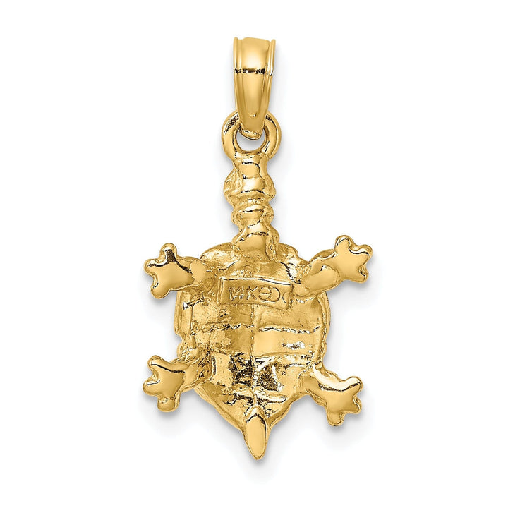 14k Yellow Gold with Brown Enamel Open Back Solid Casted Polished Finish Land Turtle Charm Pendant