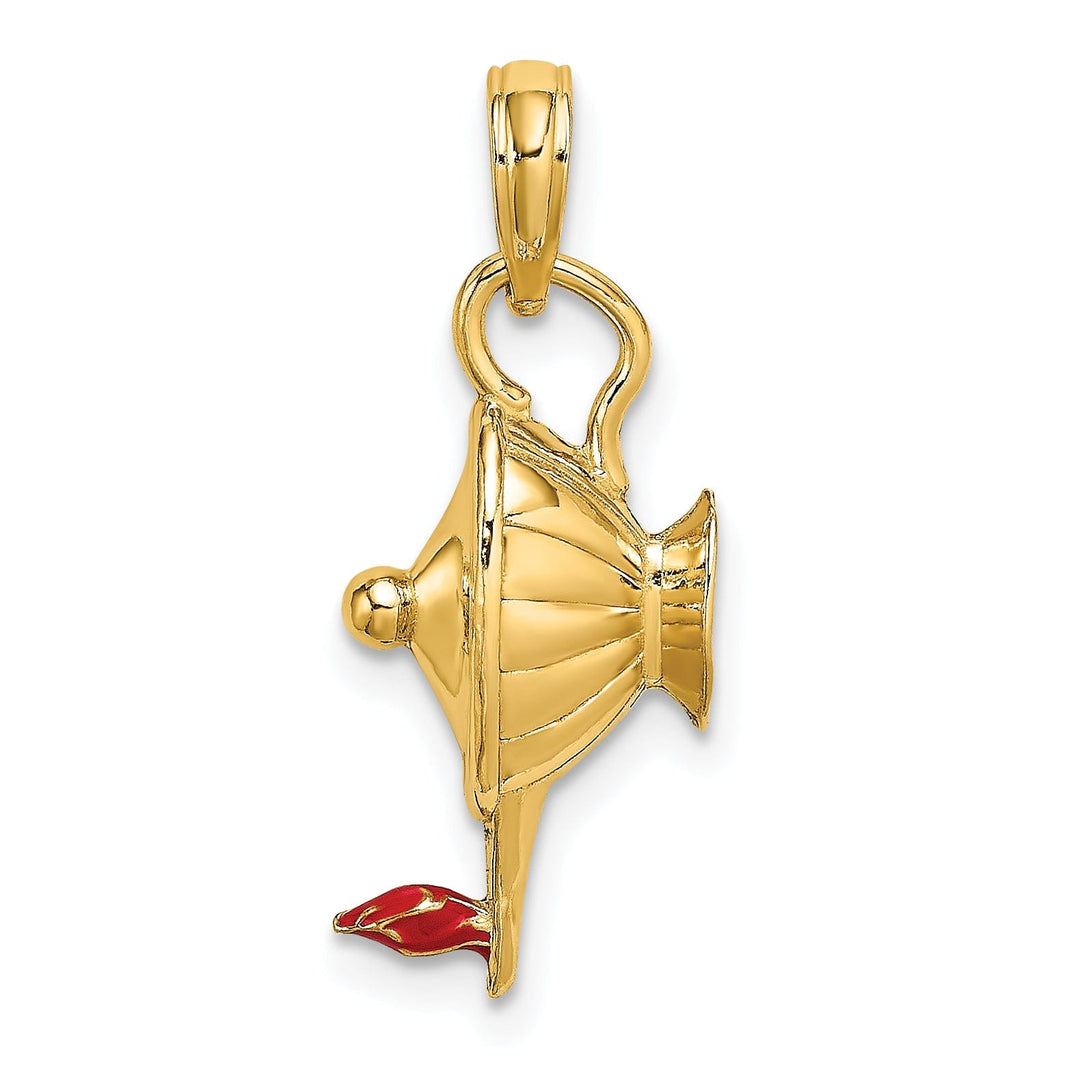 14K Yellow Gold Polished with Red Enamel Finish 3-Dimensional Genie Lamp Charm Pendant