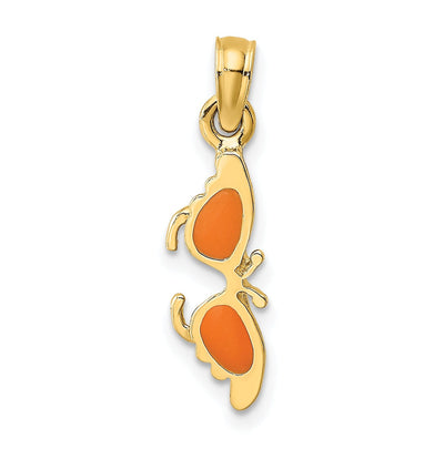14k Yellow Gold Solid Polished Finish 3-Dimensional Orange Enameled Butterfly Design Sunglasses Charm Pendant
