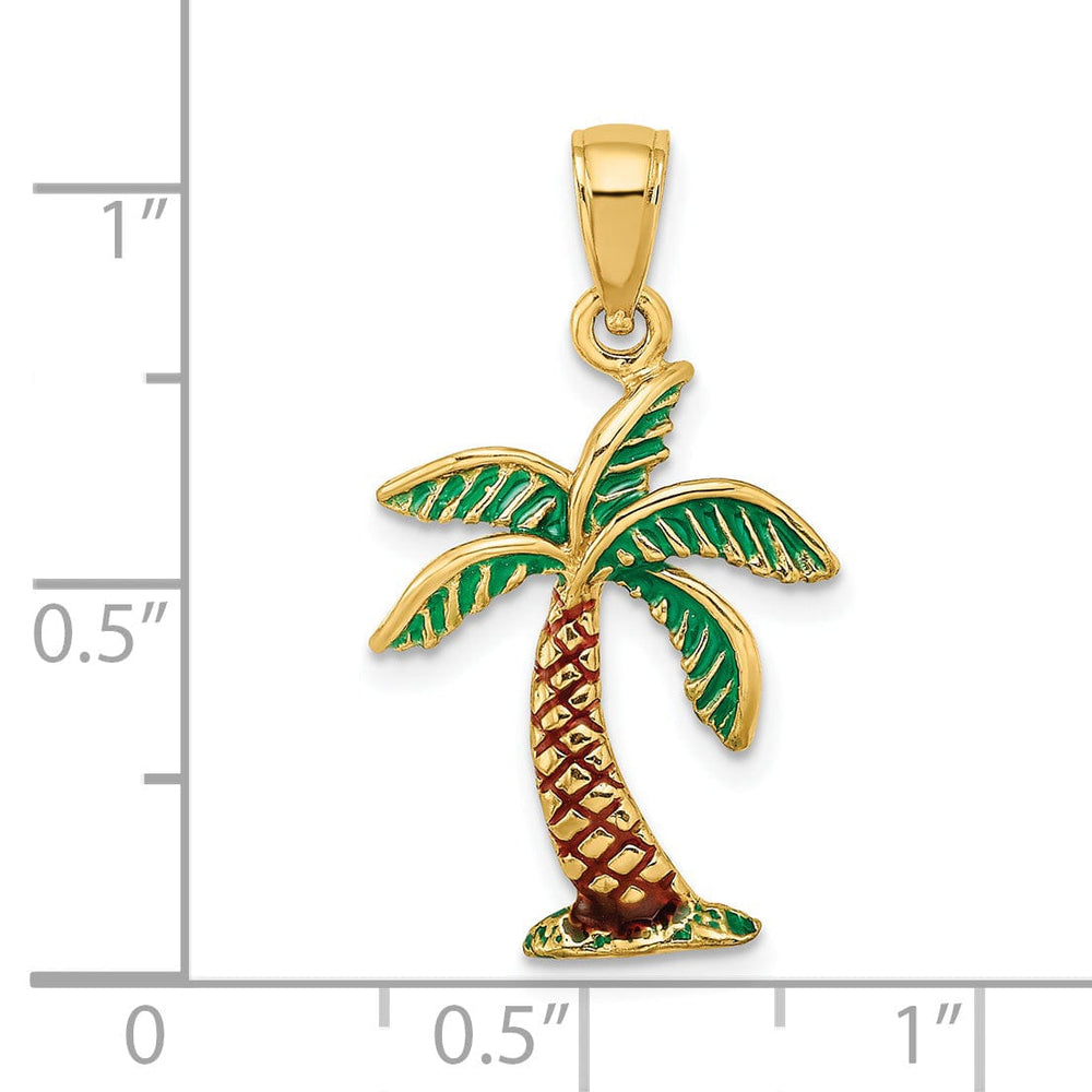 14K Yellow Gold Closed Back Solid Multi-Color Enamel Finish Palm Tree Charm Pendant