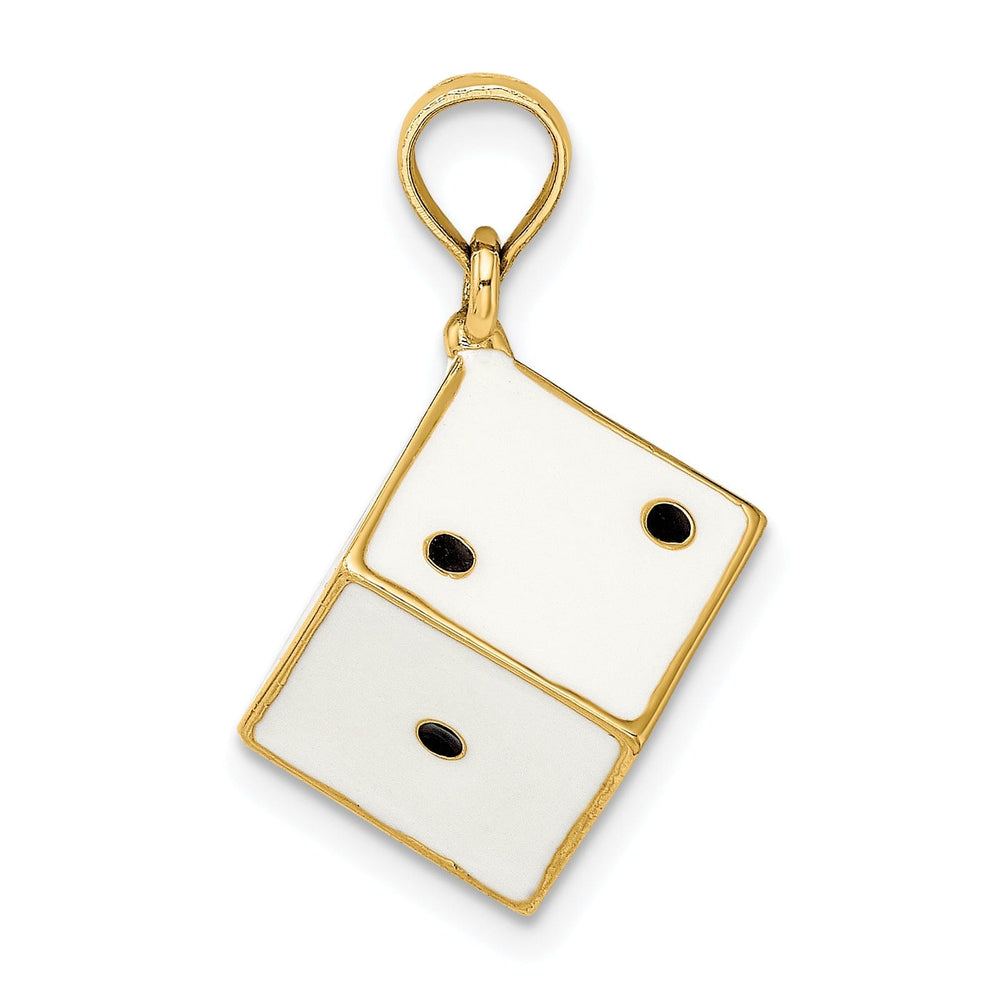 14K Yellow Gold Polished Black and White Enamel Finish 3-Diamentional Dice Charm Pendant