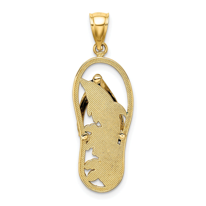 14K Yellow Gold Polished Multi-Color Enamel Finish Dolphin in Flip-Flop Sandle Design Charm Pendant
