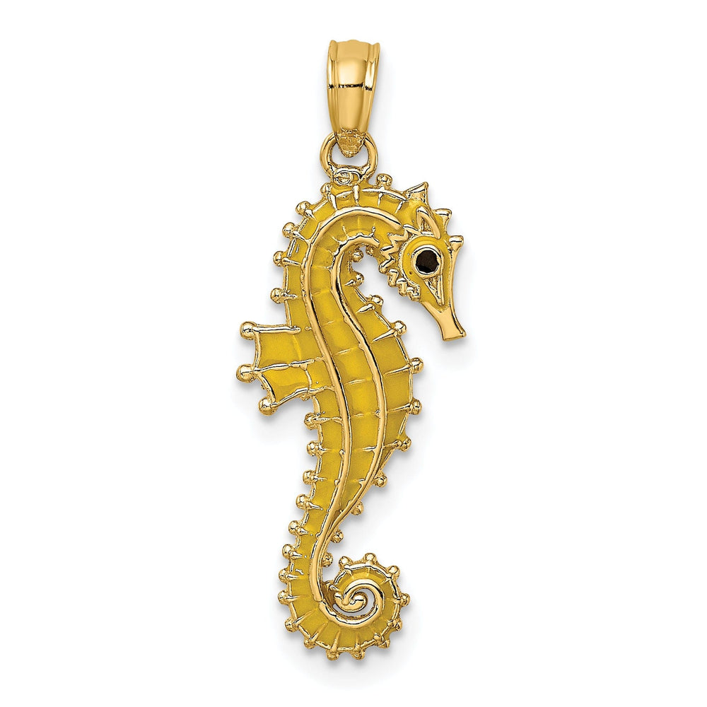 14k Yellow Gold 3-D Black Yellow Enameled Finish Seahorse Charm