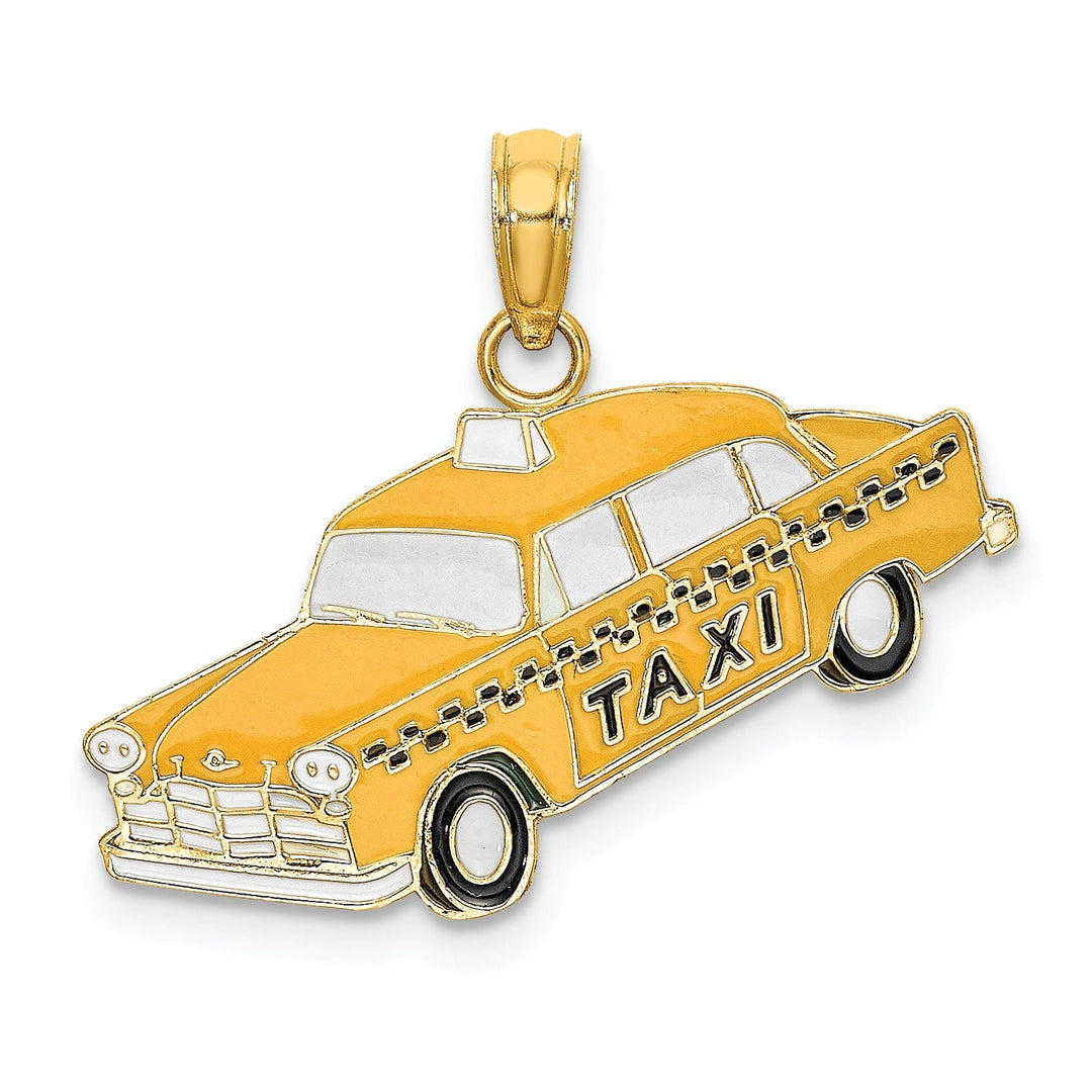 14K Yellow Gold Polished Yellow, Black Enamel Finish New York Taxi Design Charm Pendant