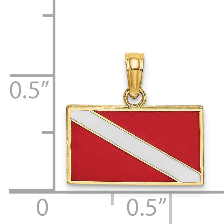 14K Yellow Gold Scuba Diving Flag with Red and White Enamel Finish