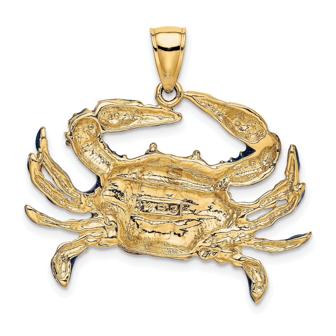 14K Yellow Gold Polished Enamel Finish Blue Claw Crab Charm Pendant