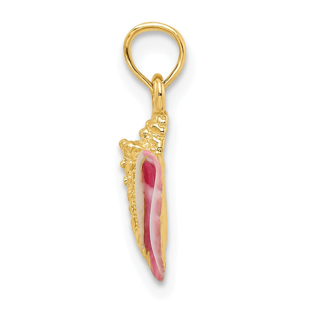 14K Yellow Gold Pink White Enameled Conch Shell Pendant
