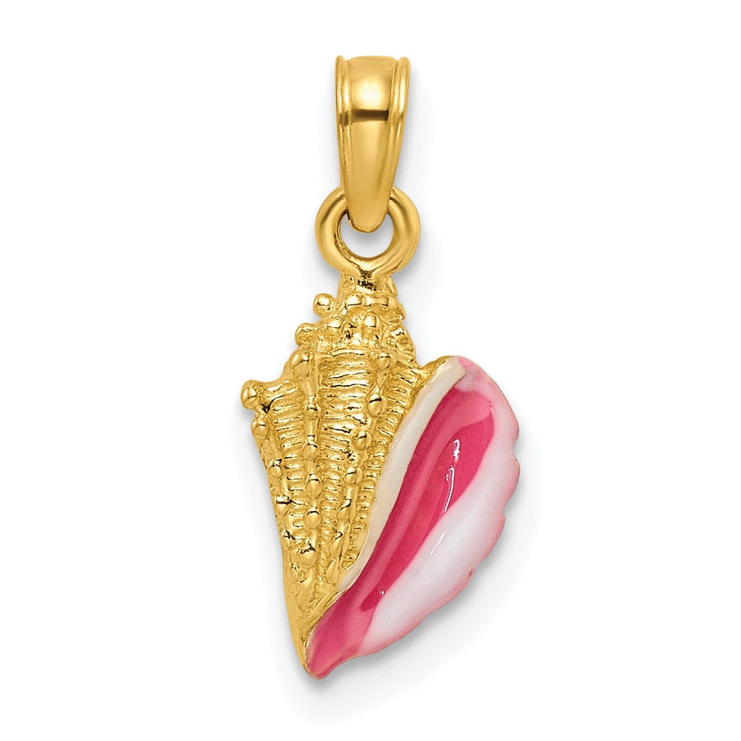 14K Yellow Gold Pink White Enameled Conch Shell Pendant