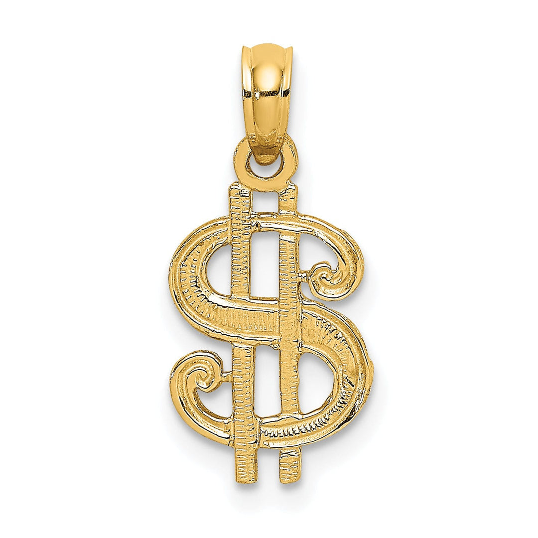 14k Yellow Gold Textured Polished Solid Finish Dollar Sign Charm Pendant
