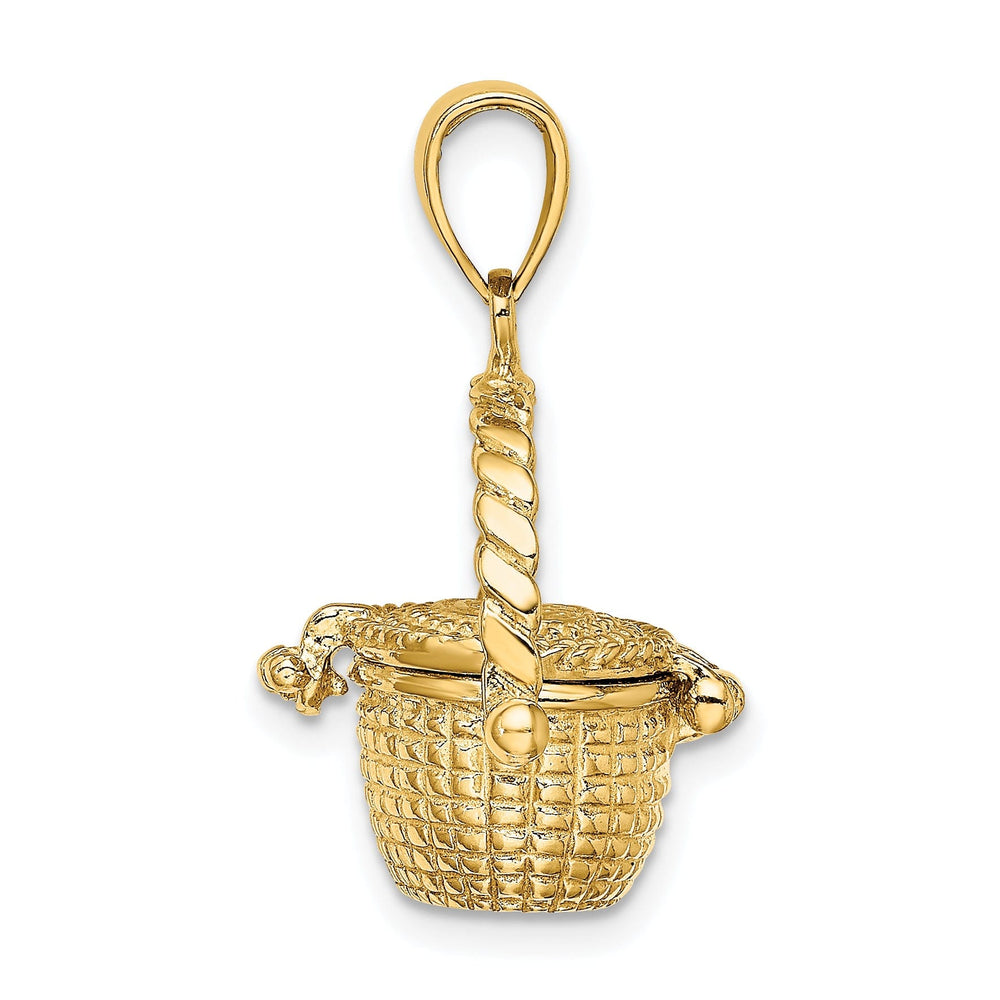 14K Yellow Gold Texture Finish 3-Dimensional Moveable Nantucket Basket Charm Pendant