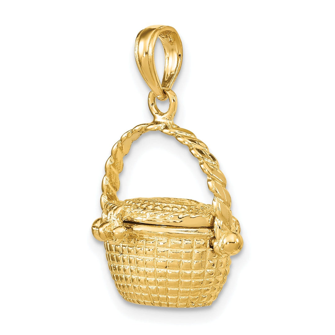 14K Yellow Gold Texture Finish 3-Dimensional Moveable Nantucket Basket Charm Pendant