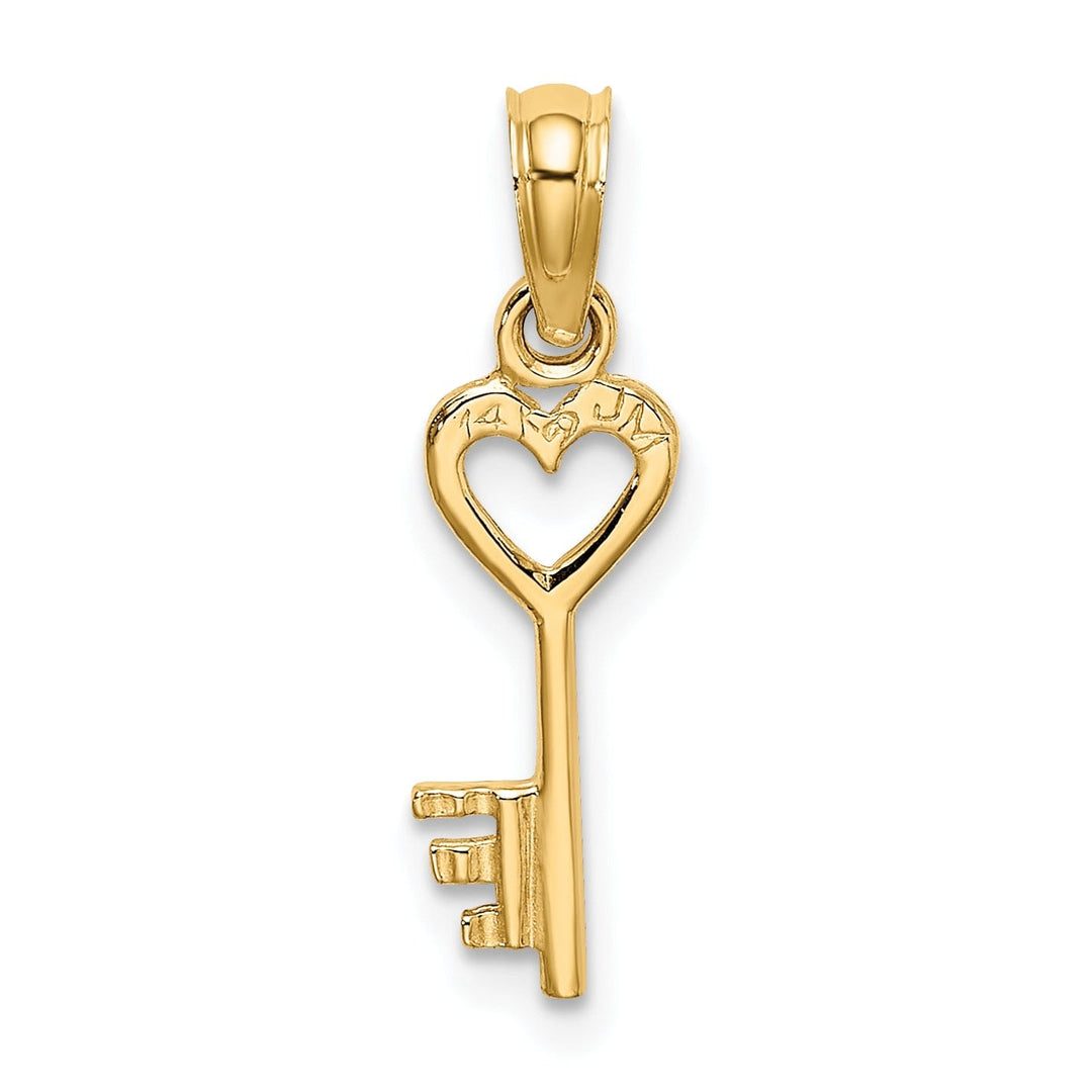 14K Yellow Gold Polished Finish 3-D Key with Heart Design Charm Pendant