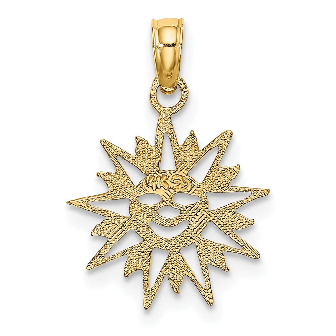 14K Yellow Gold Textured Polished Finish Smiling Face Sun Design Charm Pendant