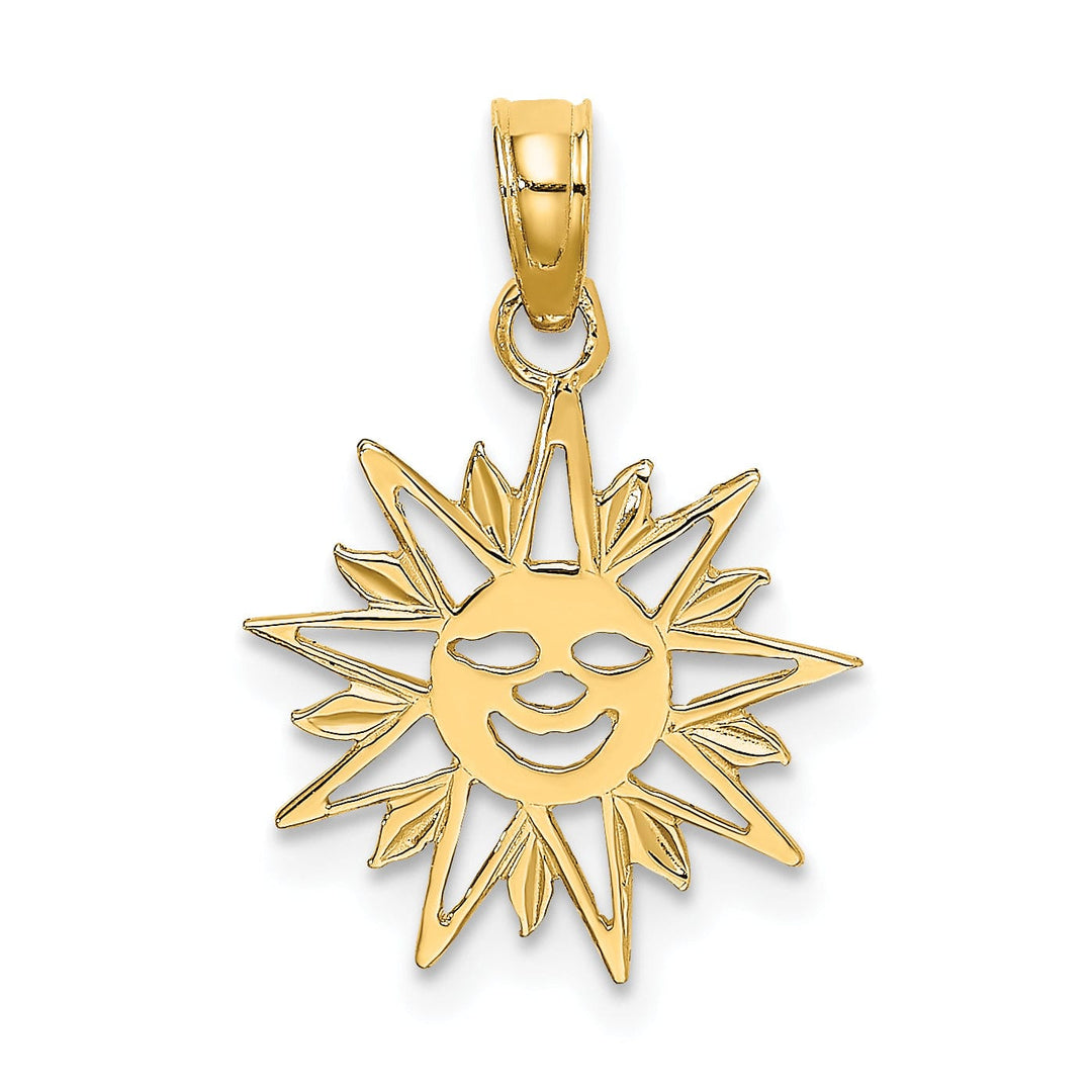 14K Yellow Gold Textured Polished Finish Smiling Face Sun Design Charm Pendant