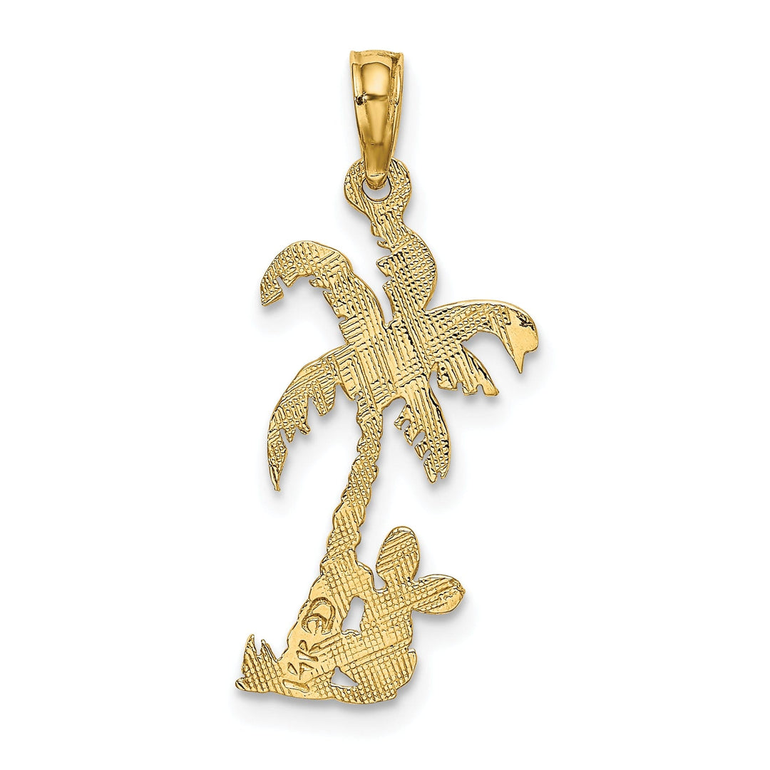 14K Yellow Gold Solid Polished Textured Finish Flat Back Palm Tree with Cactus Charm Pendant