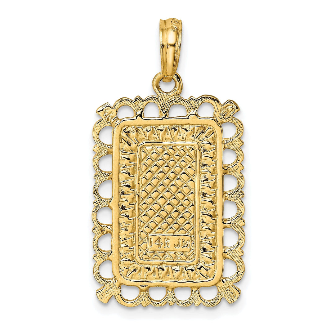14K Yellow Gold Textured Polished Finish King Playing Card Design Charm Pendant