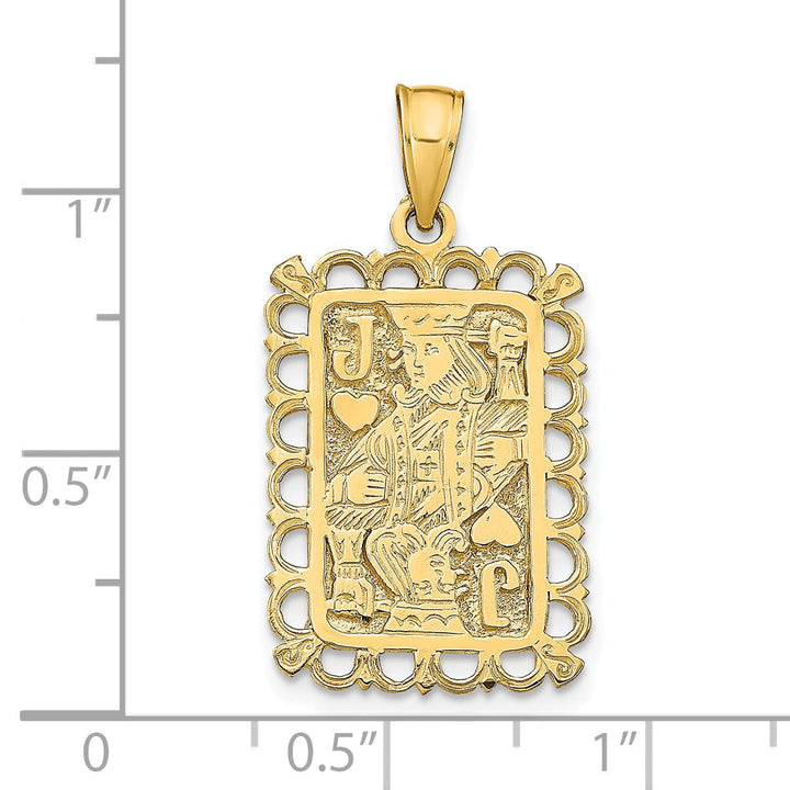 14K Yellow Gold Textured Polished Finish Jacks Of Hearts Playing Card Design Charm Pendant