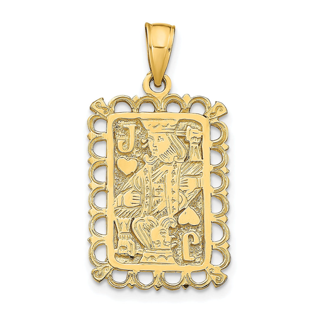 14K Yellow Gold Textured Polished Finish Jacks Of Hearts Playing Card Design Charm Pendant