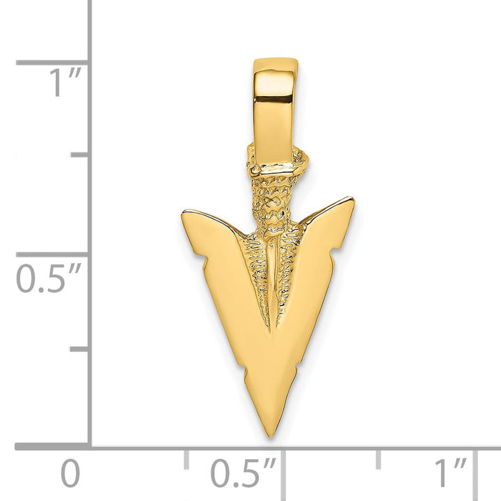 14K Yellow Gold Textured Polished Finish 3-Dimensional Arrowhead Charm Pendant