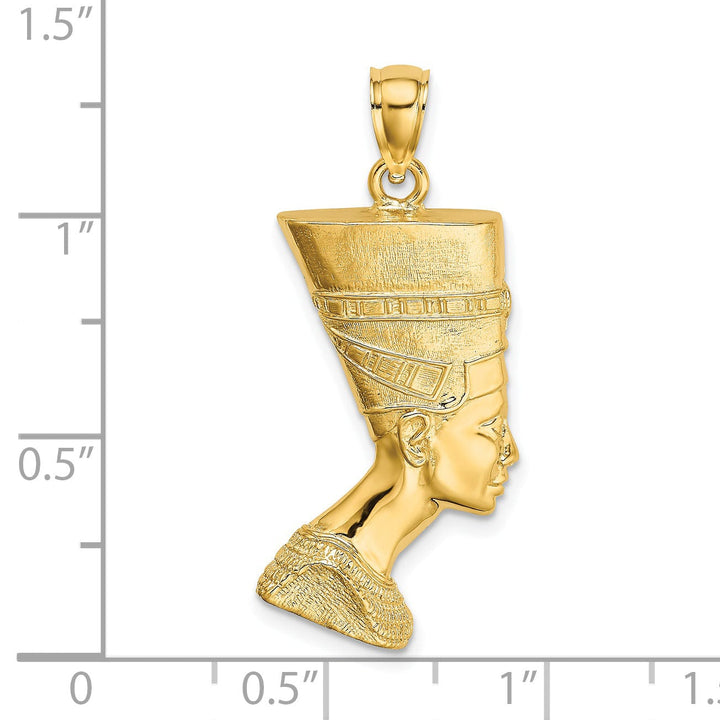 14k Yellow Gold Polished Finish 2-Dimensional Queen Nefertiti Charm Pendant