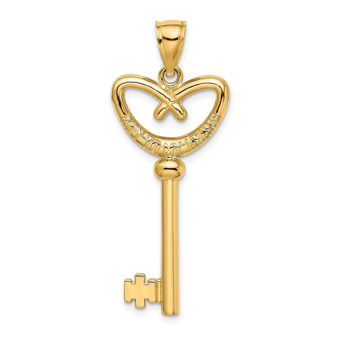 14K Yellow Gold Polished Finish 3-D Key To My Heart Key Charm Pendant