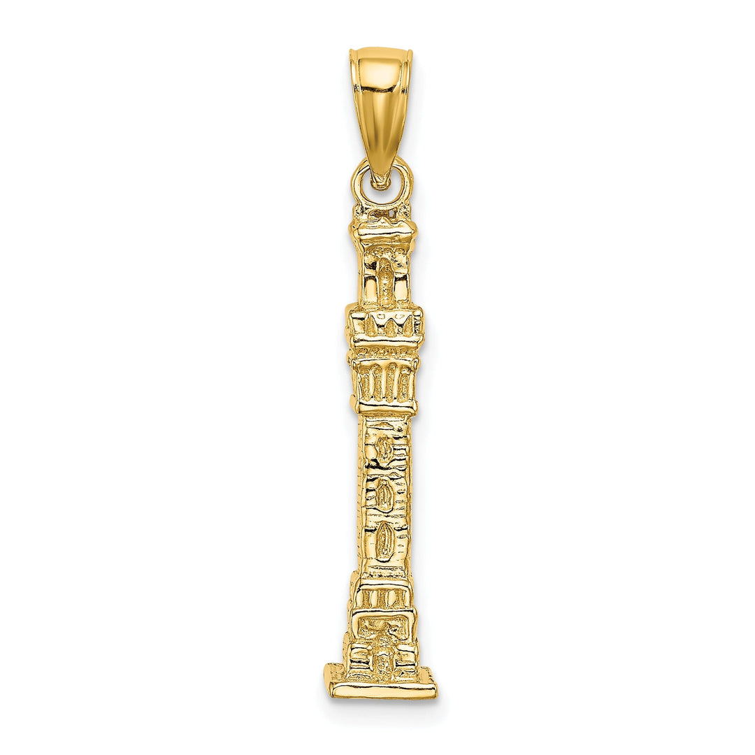 14K Yellow Gold Polished Textured Finish 3-Dimensional Pilgrim Memorial Monument Charm Pendant