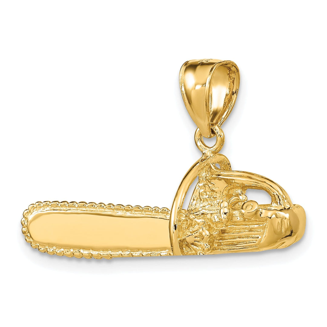 14K Yellow Gold Textured Polished Finish 3-Dimensional Large Size Chain Saw Charm Pendant