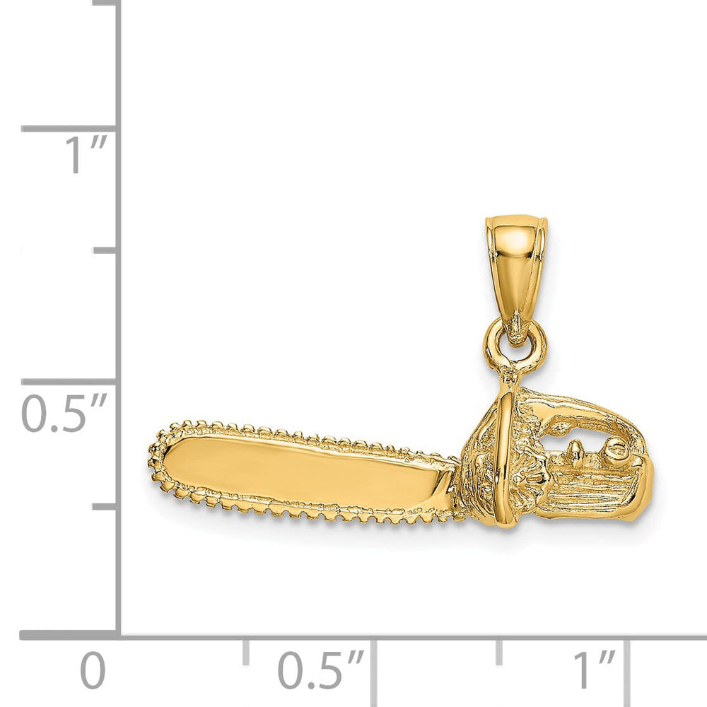 14K Yellow Gold Textured Polished Finish 3-Dimensional Chain Saw Charm Pendant