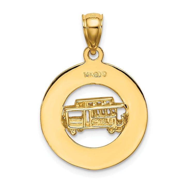 14K Yellow Gold Polished Textured Finish SAN FRANCISCO with Cable Car in Circle Design Charm Pendant