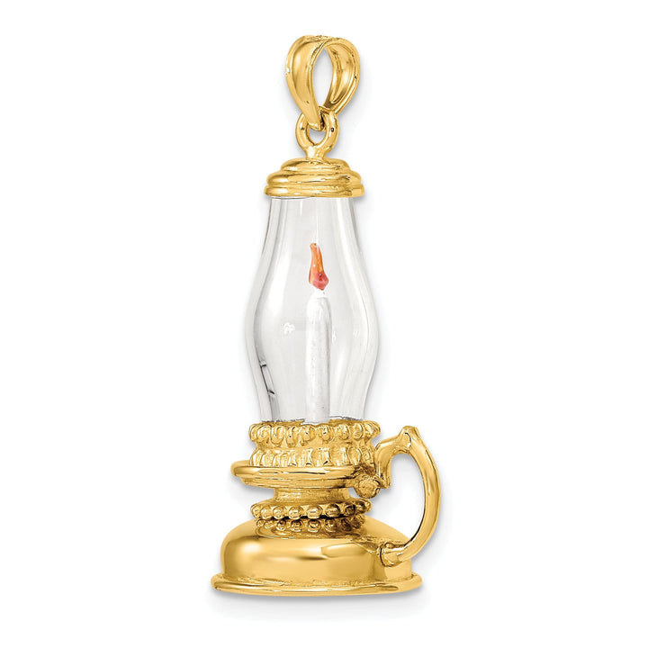 14K Yellow Gold Polished white Enamel Finish 3-Dimensional Glass Candle Lantern Charm Pendant