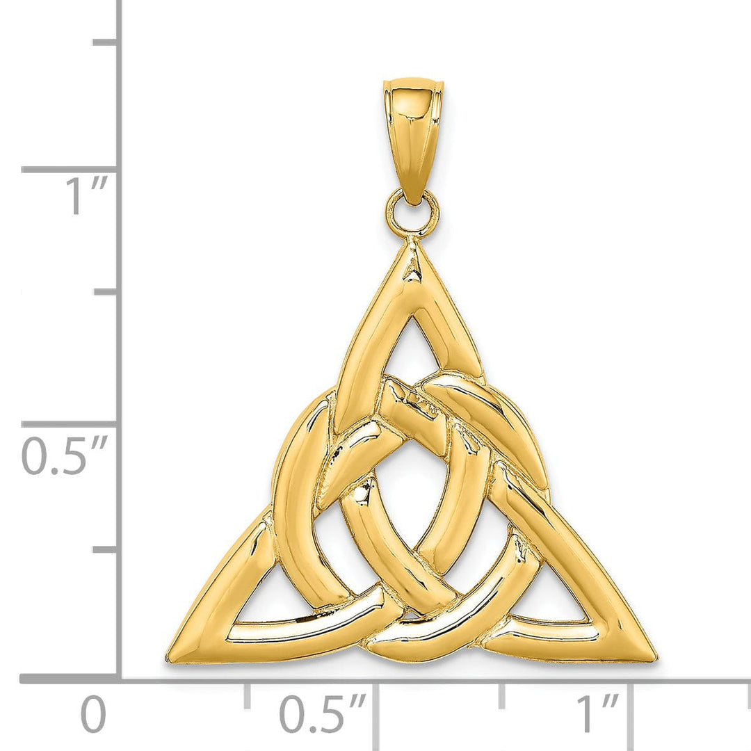 14K Yellow Gold Textured Back Polished Finish Large Celtic Trinity Knot Design Charm Pendant